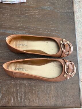 x-appeal Tan Ballet Flats with Buckle Accent